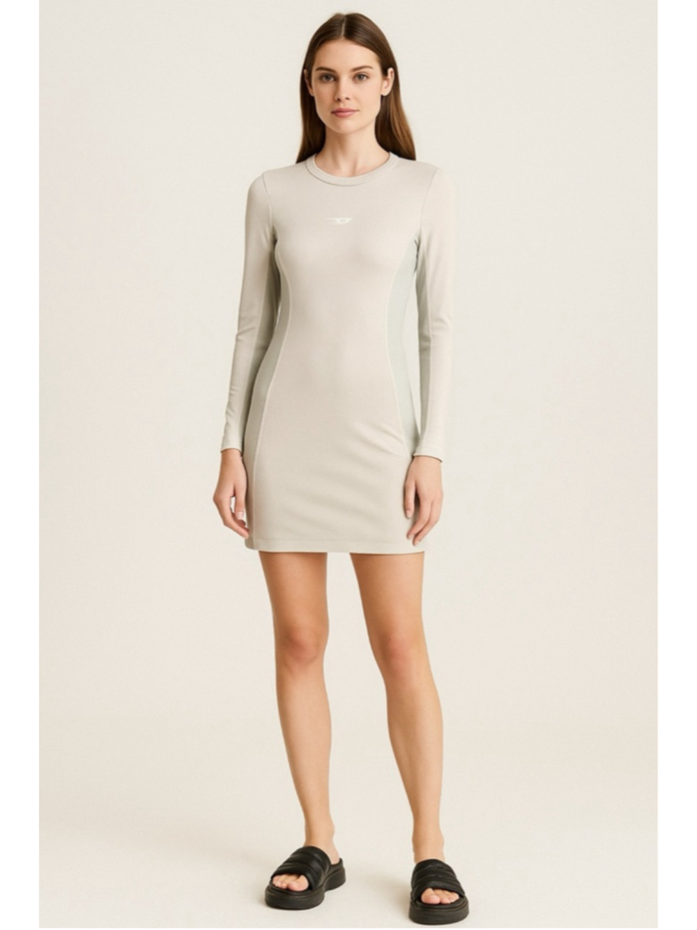 Diesel Long Sleeve Dress XS Beige Euro Y2K Bodycon Club Futuristic Cyber